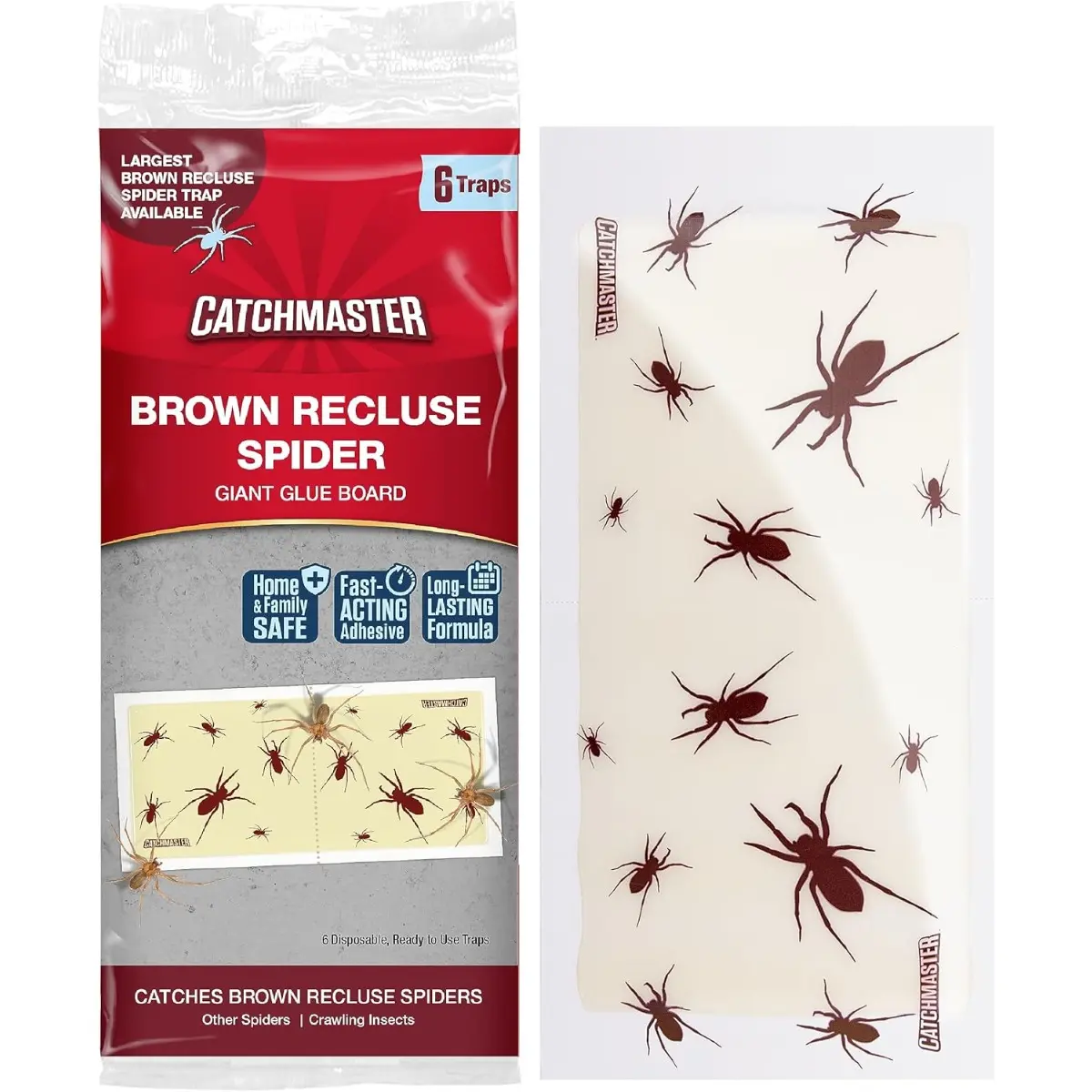 Catchmaster Giant Glue Boards for Brown Recluse Spider, 6Pk Adhesive Bug Catcher for Insect, Scorpion, Cricket, Cockroach & Spider in Home, Bulk Glue Boards for House & Garage, Pet Safe Pest Control