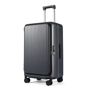 Side-Opening Luggage | Instant One-Handed Opening | Deep, High-Capacity Compartment | Lockable Spinner Wheels | TSA Lock | Ultra-Lightweight | Scratch-Resistant Aluminum Frame | Available in 20-inch, 24-inch, and 28-inch sizes.