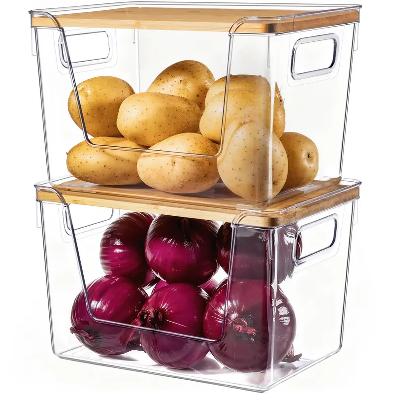 Criusia Reusable Stackable Transparent Cube Plastic Containers with Lids - Plastic Kitchen Canisters for Storage Organization, Kitchen Organization & Food Storage Solutions (Pantry House Organizers)