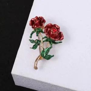 Vintage Women's Fashion Corsage Pin Badge New Rose Flower Brooch Carved Metal Accessories for Stylish Outfits