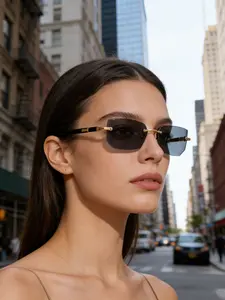 Women's Luxury Gold Rimless Square Sunglasses, Fashion Decorative Eyewear, Stylish Shades for Beach, Summer & Romantic Gift