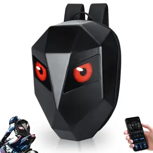 LED Motorcycle Durable Backpack, Hardshell Travel Bag with Laptop Compartment and Detachable Helmet Holder, Suitable for Travel, Camping, and Riding, Motorcycle Enthusiast Gift (External Power Source Required)