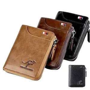 Men’s Slim RFID Blocking Leather Wallet - Waterproof Zipper Pocket, 12-Card Slots ID Window, Minimalist Everyday Essential