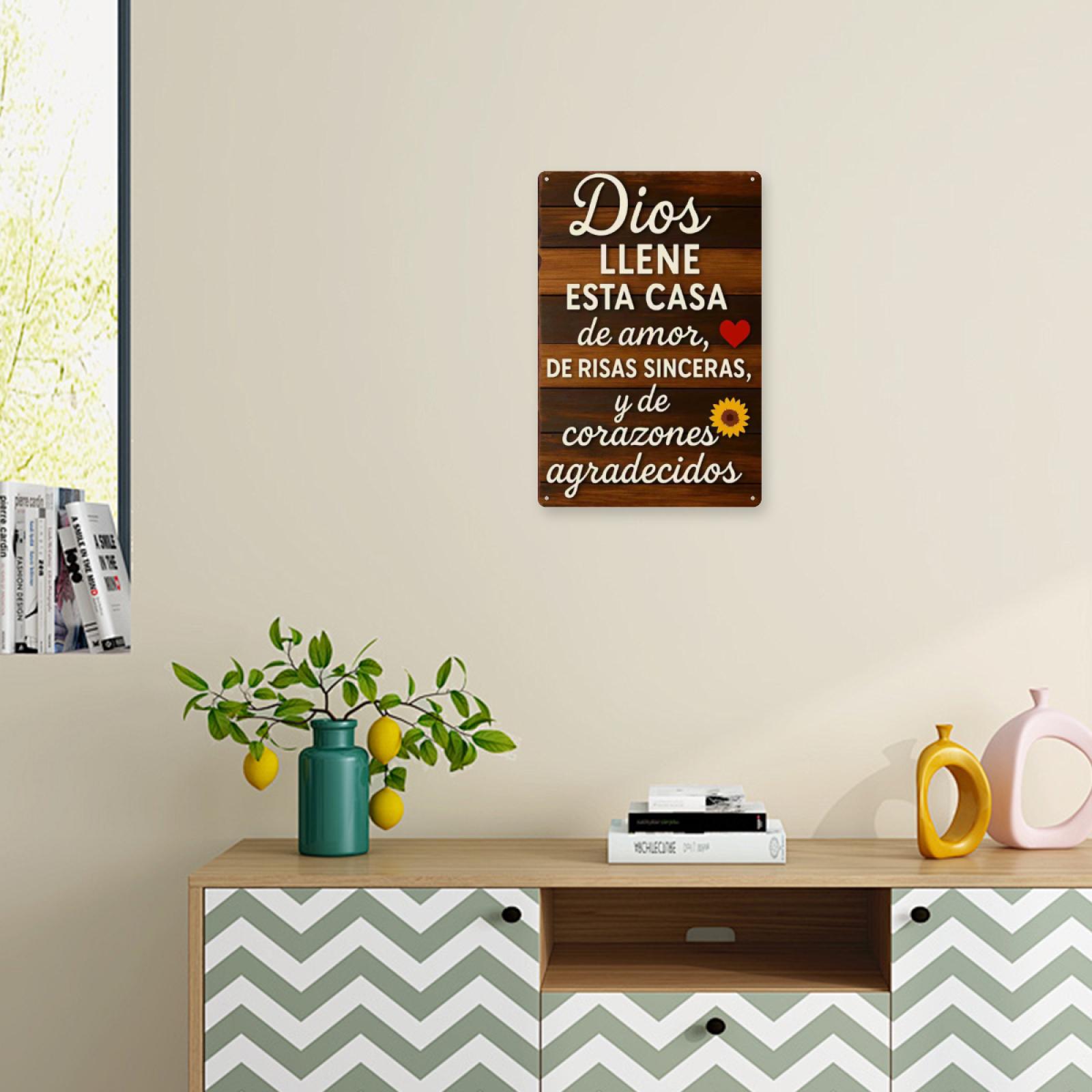 8x12 Inch "Dios Llene Esta Casa" Spanish Prayer Metal Sign, Vintage Rustic Home Wall Decor