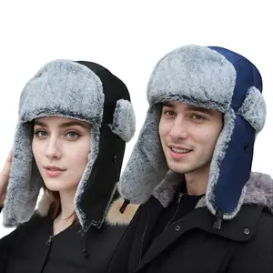 Snowshoe Trapper Hat Autumn Winter Windproof Ear Protection Fleece Lined Thickened Warm Cotton Trapper Design with Ear Flaps & Chin Strap for Cold Weather in Gray Navy Black and Red christmas hat red light face mask alien mask for men