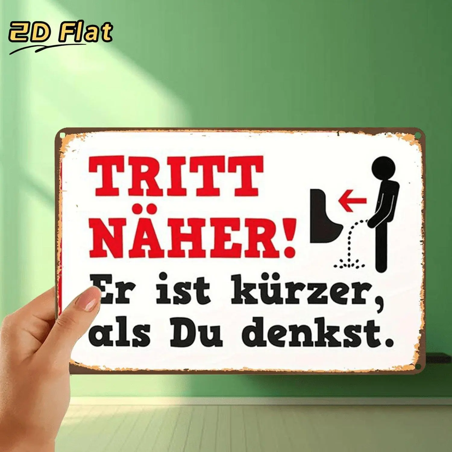 2D Flat, 2D Flat,1pc,Funny German Restroom Sign Metal PlaqueMetal Tin Sign, Pre-Drilled Holes, Suitable for Indoor, Garden, Toilet Decoration, 2D Flat