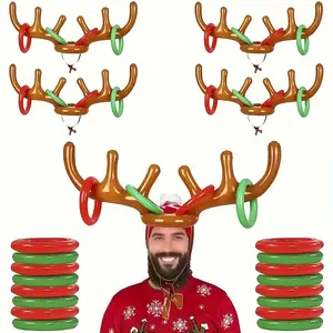 5pcs Inflatable Reindeer Antler Ring Toss Party Game Set, Party Favor, Perfect for Christmas Parties, New Year Eve, Birthday Decorations, Durable Material