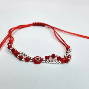 925 Sterling Silver Red String Evil Eye Bracelet | Adjustable Beaded Bracelet, Adults