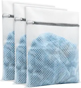 3Pcs Laundry Bags Mesh Wash Bags, With Strong Zipper, Durable Washing Machine Bags for Lingerie, Bras, Socks, Clothes & Travel Organization, 12 x 16 inches