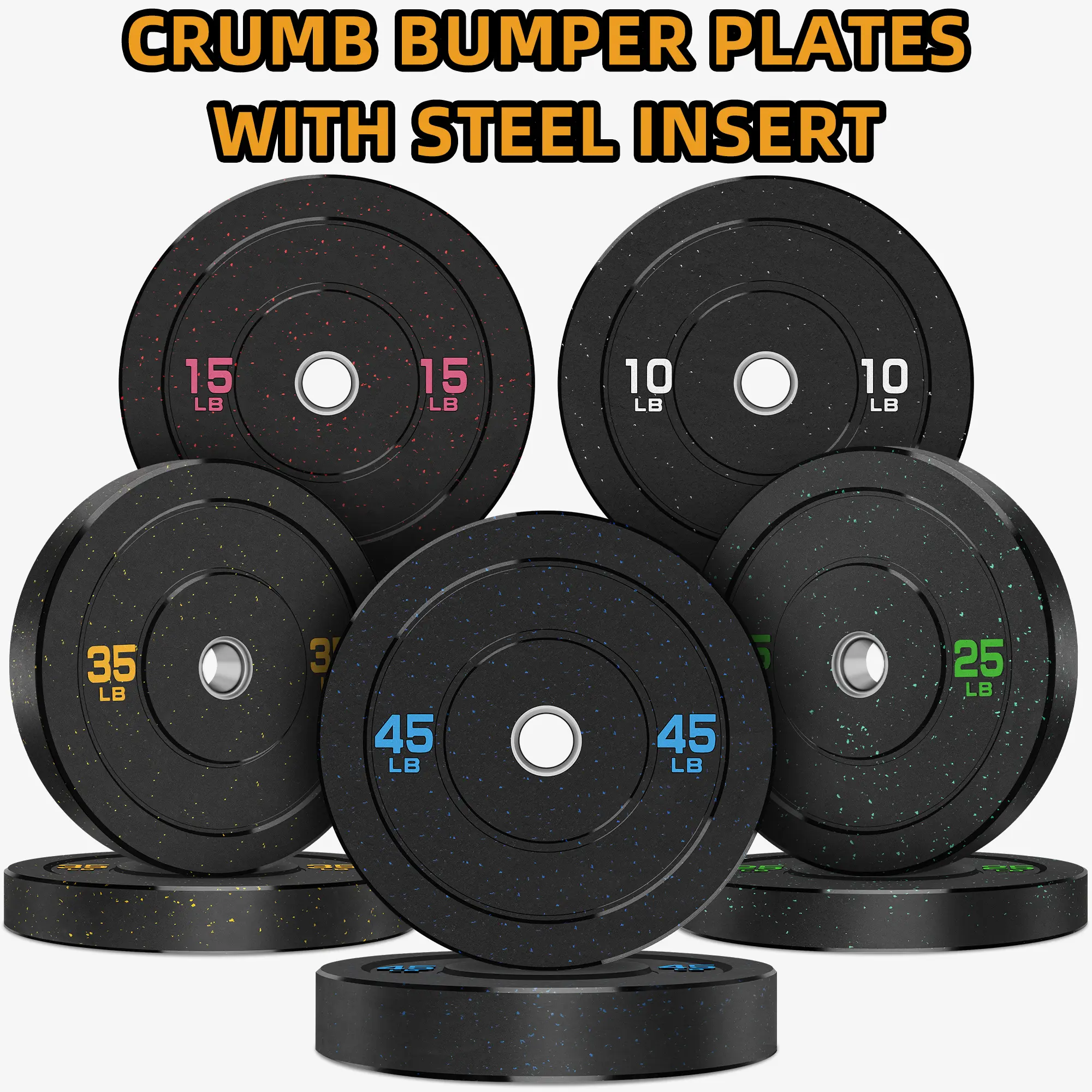 Crumb Bumper Plates with Steel Insert - Olympic Weight Plates for Crossfit & Lifting