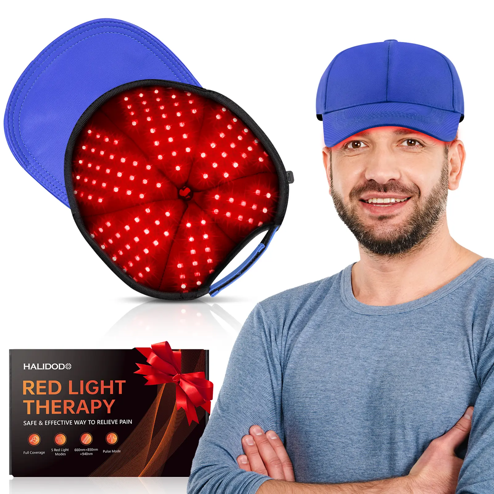 Red Light Hair Growth Cap, 180 LED Scalp Care Light Cap,Red Light Therapy for Head, Red Infrared Light Therapy 660nm & 850nm & 940nm wavelength with Timer & Controller Blue