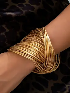 Women's Punk Style Zinc Alloy Cuff Bracelet, Retro Sculptural Design, Adjustable Layered Chain, Modern Fashion Accessories, Versatile Accessory, Perfect for Nightclub & Festival Wear, Wavy Cuff Bangle, Punk Style Jewelry