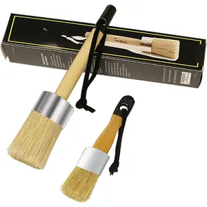 Chalk  Brushes for Furniture, 2 count  Bristles Round/Flat Wax  Brushes, Suitable for Chalk  and Wax