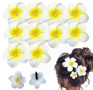 2” & 2.75” Elegant White Plumeria & Pearl Foam Hair Clips