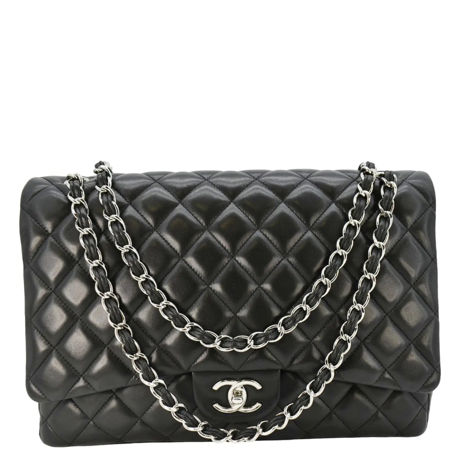 Pre-owned CHANEL Quilted Leather Crossbody Bags Classic Maxi Double Flap Crossbody Bag Black
