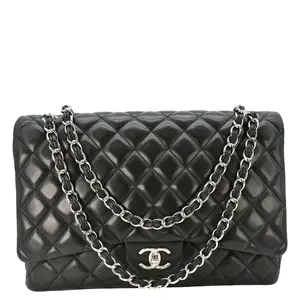 Pre-owned CHANEL Quilted Leather Crossbody Bags Classic Maxi Double Flap Crossbody Bag Black