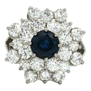 Sapphire and Diamond Accent Cluster Ring | Platinum, Diamond & Sapphire