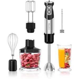 6-in-1 Hand Immersion Blender, 1000W 12 Speed Handheld Blender with 600ml Beaker, 500ml Chopper, Egg Whisk, Milk Frother, Stainless Steel Blades for Soup, Smoothie, Puree