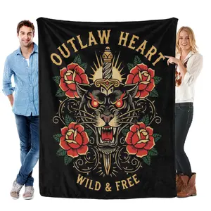 HERSHEY'S ED-Hardy 3D Tattoo Tiger Skull Slogan Print Blanket - Soft Polyester Warm Throw, 30x40in, 40x50in, 50x60in, 60x80in Sizes for Living Room, Bedroom