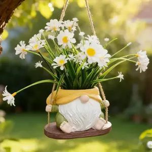 Cute Gnome Dwarf Swing Hanging Planter, Resin Craft Outdoor Garden Patio Decor, Weather-Resistant & Durable, New Christmas Plant Pot