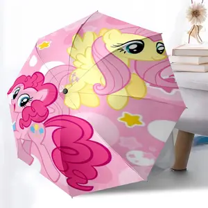 Pinkie Pie and Fluttershy cartoon pattern printed new umbrella, 1 automatic folding umbrella, portable foldable travel umbrella, outdoor umbrella, Christmas birthday festival gift