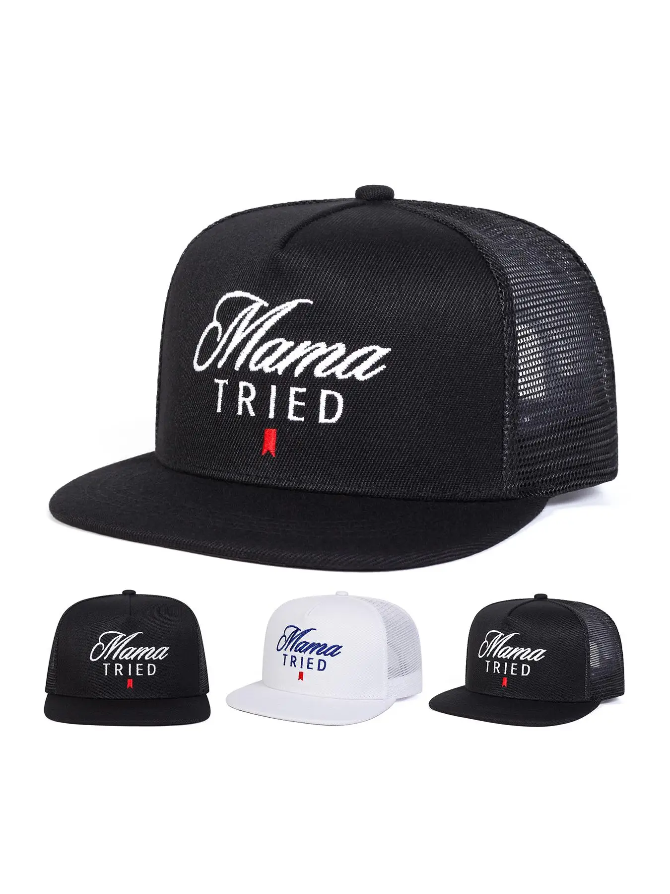 Mama Tried Embroidery Trucker Hat, Casual Outdoor Sports Hat for Men & Women, Adjustable Sun Protection Cap for Daily Wear