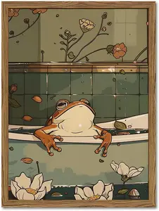 Home Decor Spirit Funny Japanese Frog Bathroom Wall Art Whimsical Frog in Bathtub Wall Decor Painting Cute Animal Bathroom Poster Canvas Print Picture 12x18 inch UNFRAMED