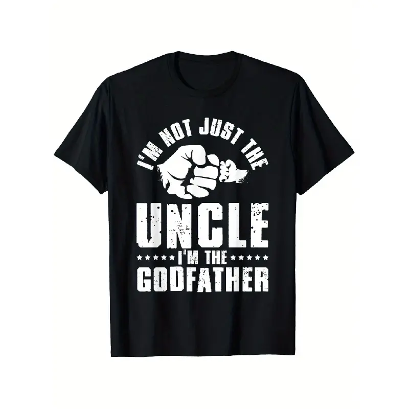 Menswear Godfather and Godmother Graphic T-Shirt - Unisex All Seasons Vintage Shortleeve Tee, Slightly Elastic 100% Fabric, Round Neck, Outdoor Casual, S-XXXL, Godfather Text