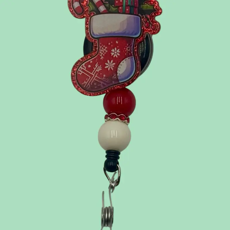 CHRISTMAS Acrylic Flatback Retractable Badge Reel with Alligator Clasp for Nurses Teachers & Dental Assistants Fun & Practical Seasonal Design Hot Cocoa and Christmas Movies
