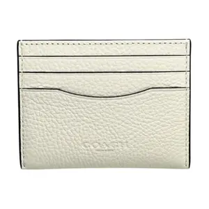 Coach Card Case for Women – Embossed Logo, Ultra-Thin Pebbled Leather Design in Chalk White