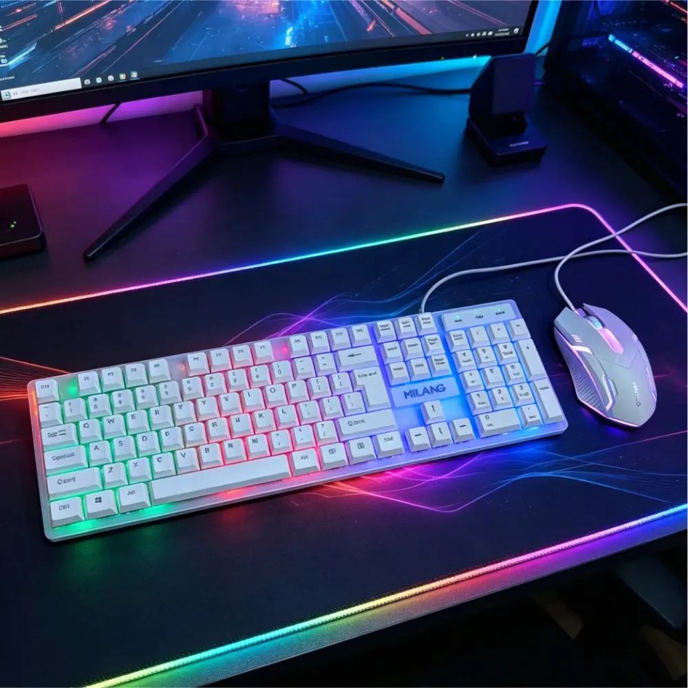 Wired Gaming Keyboard and Mouse Set - 104-Key Full-Size Rainbow Backlit Keyboard, Ergonomic Mouse, USB Plug-and-Play, Suitable for Gaming and Office Use (Computer, Laptop Compatible)