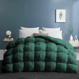 Goose  Down Comforter with Pinch Pleat Design - All Season Duvet Insert with  Cotton Cover, Cloud-Like Fluffiness, (, Green,106"X90")