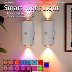 Double-sided LED Smart Sunset Lamp With Human Body Sensor Portable Rechargeable Magnetic Night Light Multicolor Ambient Lighting Adhesive Backing (Free) Easy To Install—Ideal for Bedrooms Hallways Parties/ holidays Creates A Vibrant Atmosphere Cool Things