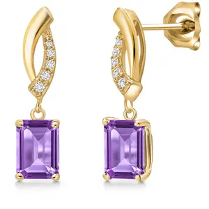 Gem Stone King 10K Yellow Gold 7X5MM Emerald Cut Gemstone Birthstone and Lab Grown Diamond Infinity Dangle Earrings for Women