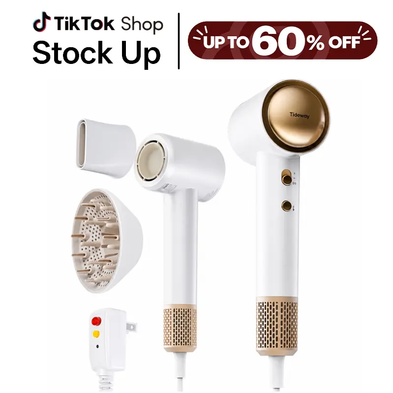 Tideway SilkJet Pro High-Speed Ionic Hair Dryer - Upgraded Pro (Gold) w/ Diffuser, 110000 RPM Brushless Motor, Gentle Drying, Frizz Control, 4 Temp Settings, Thermo Control, Optimized Airflow, Cooling, Ionizer #TikTokShopBackToSchool, Friends, Family, Blo