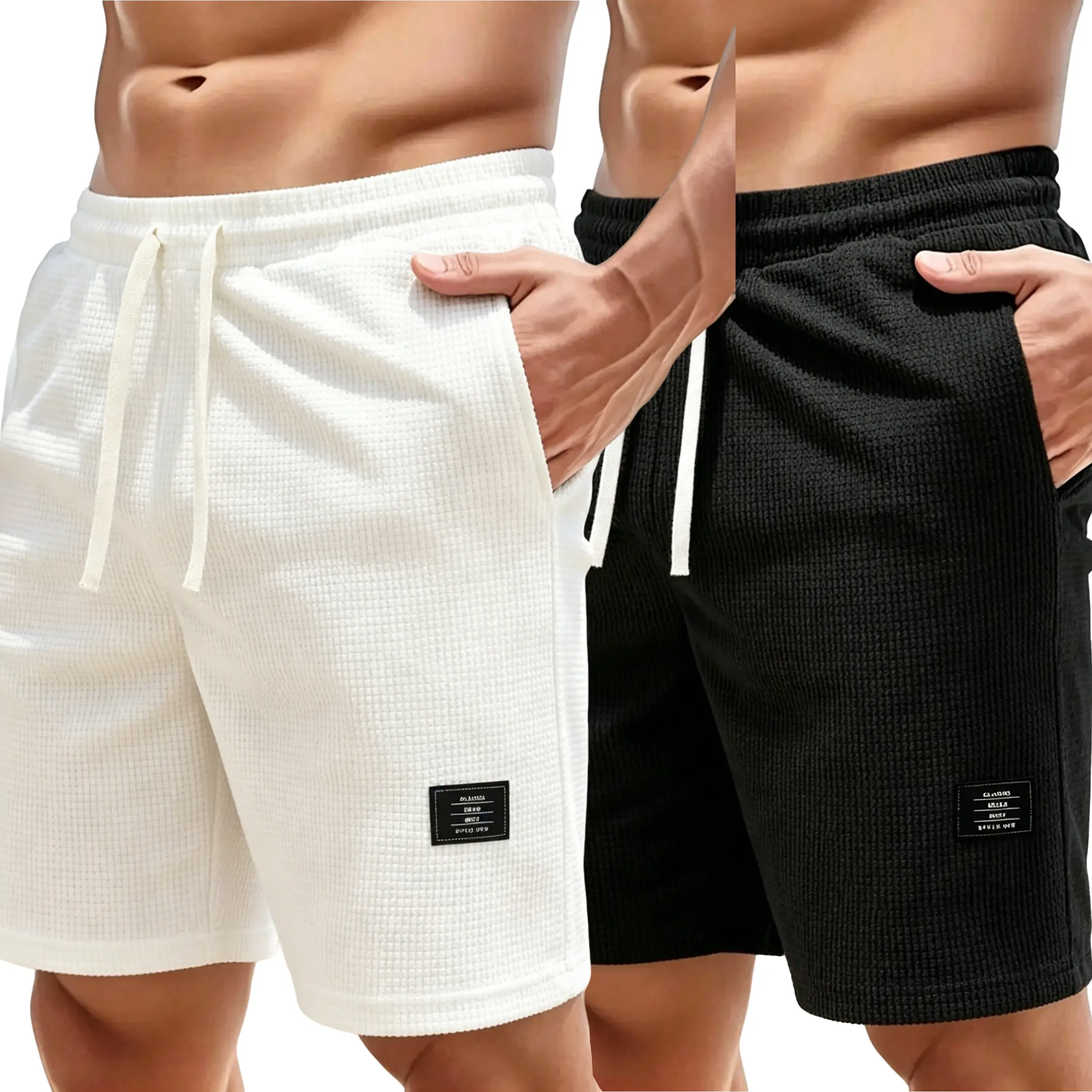 Men's Casual Waffle Tennis Shorts, Solid Colour Summer Style with Pockets and a Relaxed Fit, Solid Colour Shorts, Back Pocket Shorts