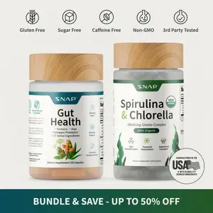 Gut Health Bundle - Snap Supplements - Gut Health + Spirulina & Chlorella - Natural Supplement Bundle Prebiotics Probiotics Dietary - Strengthens immune function by supporting a healthy gut barrier