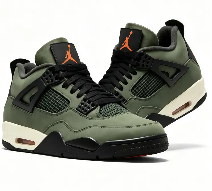Air Jordan 4 Retro Olive Green Men Women Basketball Shoes AJ4 Military Green Suede Sneakers Shock Absorbing Casual Street Sports Footwear
