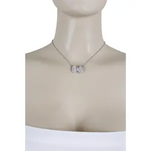 Women Fashion Jewelry Set Necklace Silver Metal Chain Bow Tiew Gift Ribbon Charm Pendant + Earrings