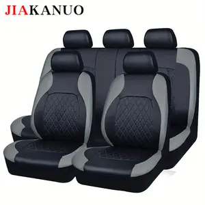 JIAKANUO Universal Car Seat Covers Set PU Leather for 5 Seats Full Protection Waterproof Anti-Scratch Fit Most Cars SUVs Vans Trucks Automotive Seat Protectors Airbag Compatible Car Interior Accessories（Black paired with gray）