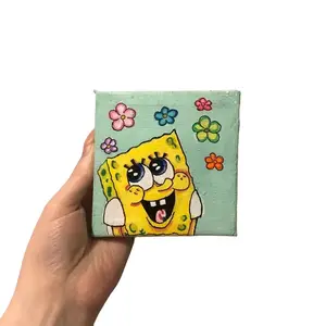 SpongeBob in the day panting for desk Decor 4x4 Canvas, acrylic painting,  Hangable on walls and with command strips it’s a cute Decoration for any SpongeBob lovers room