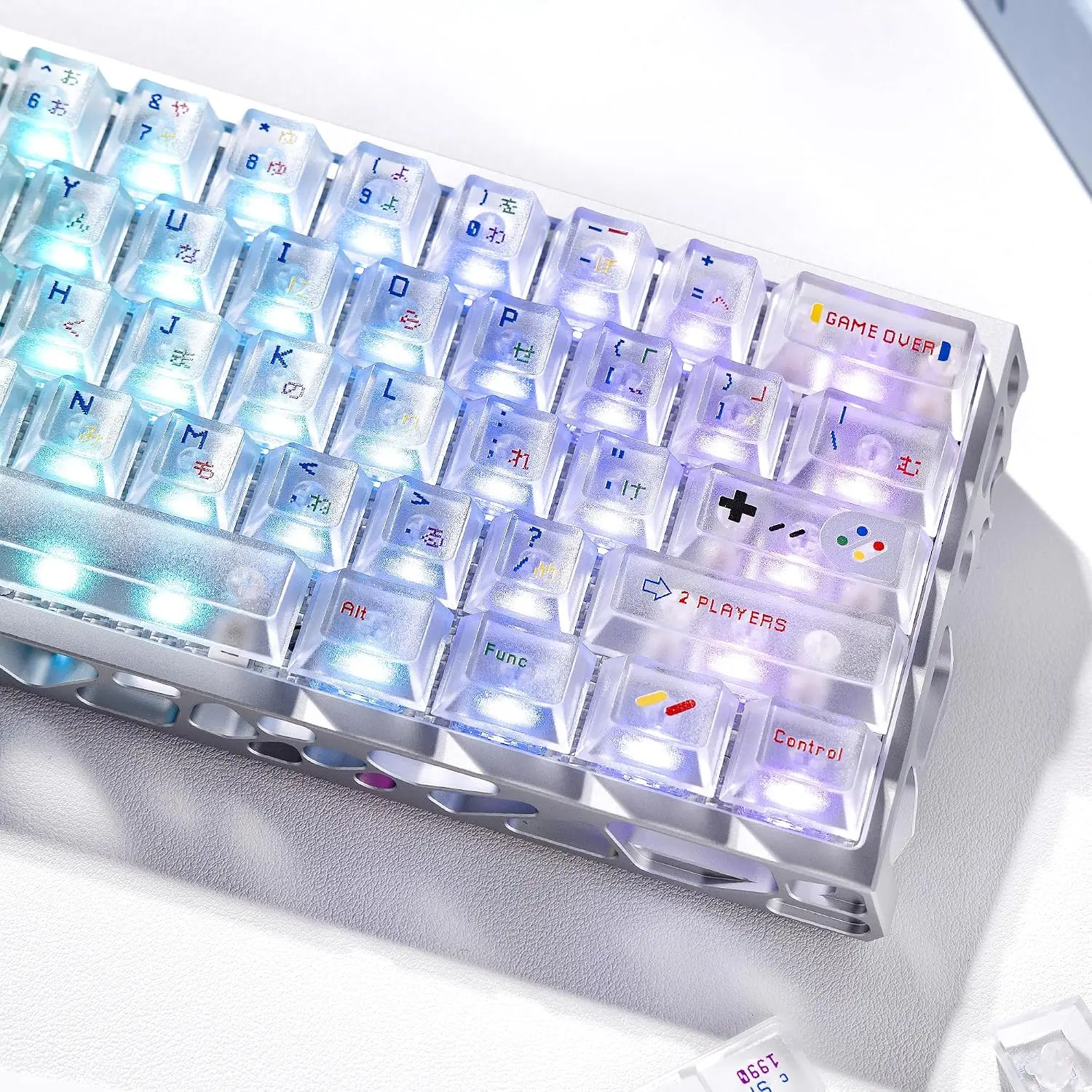 Womier Clear Keycaps,Frost Jelly Key caps,Pixel Game Theme ,Cherry Profile Shine Through keyboard keycaps for Mechanical Keyboard with MX Switches