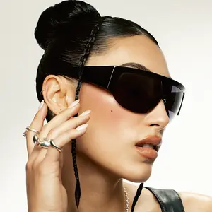 Oversized Shield Sunglasses - Bold Futuristic Half-Rim Frame with Thick Chunky Temple Arms, Gradient Lens UV400 Protection Shades Perfect for Y2K Party Looks and Fashion Slays