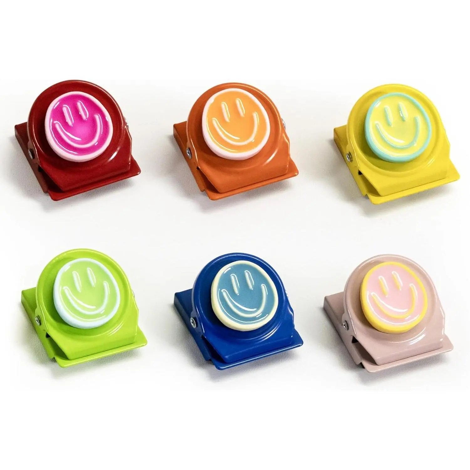 6-Pack Colorful Happy Face Magnetic Clips with Strong Magnets - Cute Home & Office Supplies for Refrigerators, Whiteboards, Lockers