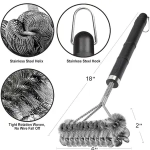 Heavy Duty Grill Cleaning Brush - Wire+Helix Combined Design - 18 in Scrubber for Outdoor Barbecues - Cleaning Kit