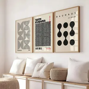Set of 3 Prints, Poster Set, Gallery Wall Art Set, Yayoi Kusama Art Print Set, Bauhaus 3 Poster Bundle,Modern Art Print Bundle,Japandi Decor