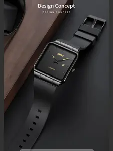Momentme Skmei Men's Quartz Watch, Square Dial Minimalist Design, Daily Wear, Casual Style, Tpu Strap, Commuter Use