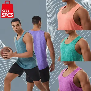 Men's colorful sports quick drying sleeveless vest five piece set, basketball, football, fitness vest, casual sports, breathable and cool sleeveless vest