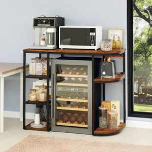 Mini Fridge Cabinet with Power Outlet, Mini Fridges Stand with Storage Shelves, Coffee Bar Cabinet with Mini Fridge Space, 6-Tier Wine Rack Microwave Stand for Dorm, Kitchen, Office