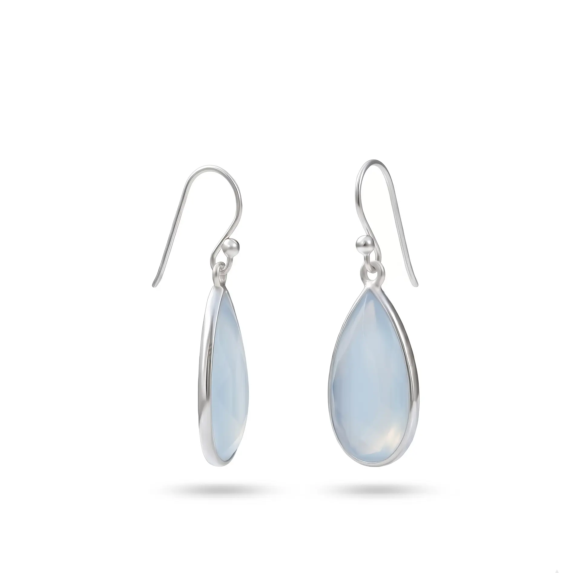 Blue Chalcedony Faceted Pear Drop Earrings 925 Sterling Silver 35mm French Wire